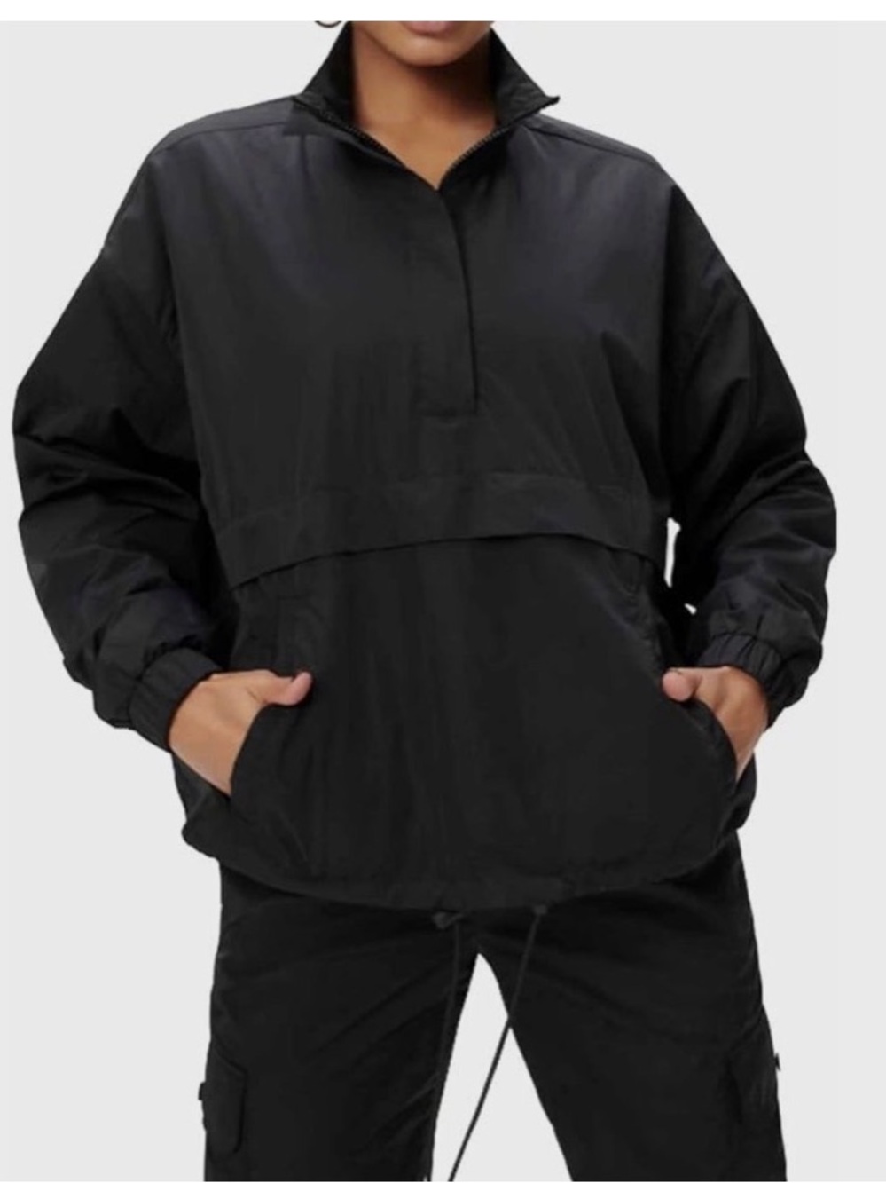 Good American Essential Nylon Black Utility Windbreaker Jacket Sz 4 = XL